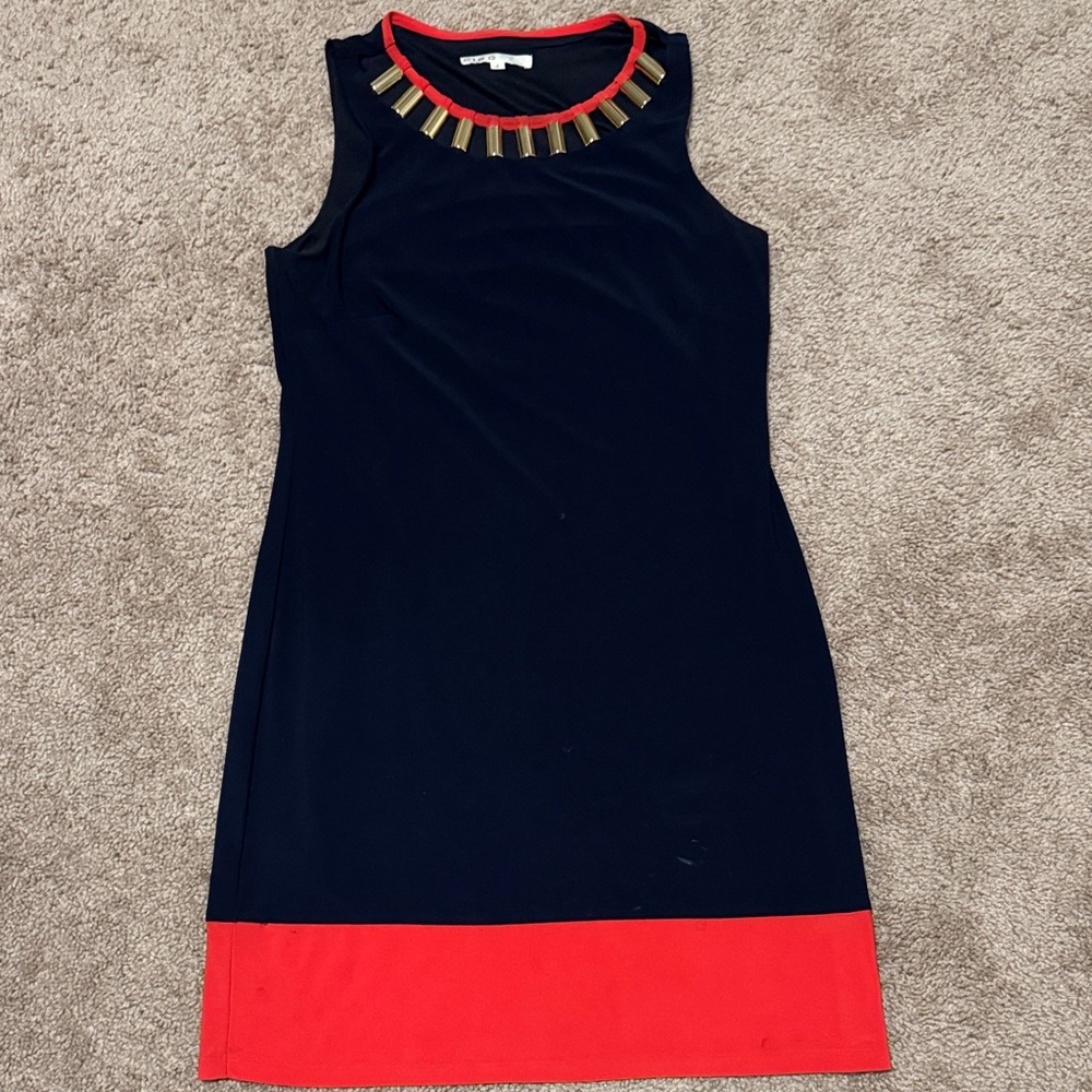 Cleo Black and Red Mini Dress with Gold Accents